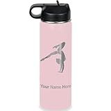 LaserGram Personalized Water Bottle, Gymnast Handstand, Stainless Steel Double Wall Vacuum Insulated with Flip Top Straw, Custom Engraved Gift (20oz / 590ml Pink)