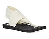 Sanuk Women's Yoga Sling | Sandals for Women | Yoga Sandals For Women | Memory Foam Footbed | Two-Way Stretch Upper, White Black, 10