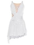 Winnrchan Women Figure Skating Dress Rhinestone Lyrical Dance Dress Flowy Tulle Skirt Leotard Ballet Dancewear White Small