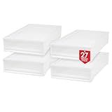 IRIS USA 27 Qt. Plastic Under Bed Storage Stackable Organizer Bin Container with Sliding Organizer Drawers, 4-Pack, Multi-Purpose for Clothes Shoes Clothing Bedding, White