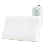 YOUR MOON Memory Foam Travel Pillow, Pure Cotton Cover, Ergonomic Wave Compressible Camping Pillow for Sleeping, Portable Backpacking Neck Support Pillows for Hiking, Car & Airplane (Off White)