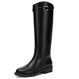 Athlefit Black Knee High Boots for Women Wide Calf Riding Tall Black Boots Low Heel Round Toe Fashion Long Booties Size 8