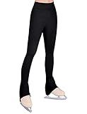 Ice Skating Leggings for Girls Size 11-12 Years Old Black Elastic Soft Teens Flared Pants Bell Bottoms for Kids Ice Sports