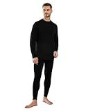 LEADHALO 100% Merino Wool Base Layer Mens, Midweight Mens Thermals Top and Bottom Set,250g Thermal Underwear for Cold Weather Black L