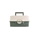 Plano Two-Tray Tackle Box, Green/Tan, Rust-Proof Brass Latch, Top-Access Tray with Deep Storage, Made in the USA, Portable Fishing Gear Storage Organizer