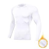 Towintec Mens Thermal Compression Shirts Running Long Sleeve Shirts Fleece Lined Undershirts Winter Cold Weather Base Layer for Athletic Football Basketball (White,XL)