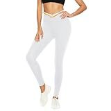 V Cross Waist Leggings for Women-Tummy Control Workout Soft Running High Waisted Non See Through Yoga Pants
