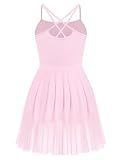 Ballet Leotard Dress for Women Sleeveless Criss-Cross Back Pink Navy Black White Ballerina Dance Dress with Chest Pad Gymnastics Leotards Tulle Skirt High Cut Basic Dancewear Pink Small