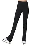 Gnainach Figure Skating Pants for Girls Size 12-13 Years Old Solid Black Breathable High Waisted Practice Leggings for Teen Exercise