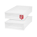 IRIS USA 27 Qt. Plastic Under Bed Storage, Stackable Organizer Bin Container with Sliding Drawers, 2-Pack, Multi-Purpose For Shoe Book Off Season Items Dorm Room Essentials, White