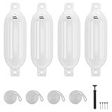 KEMIMOTO Boat Fenders Boat Bumpers for 15-35ft Boat, 4 Pack Inflatable Boat Fenders Bumpers with 4 Ropes, Boat Bumpers for Docking, White