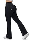 Tapata Tall Womens 34" Inseam Flare Leggings Scrunch Butt Lift High Waist Gym Workout Yoga Pants with Pockets, Black, XL