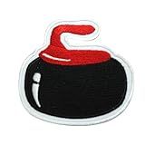 Curling Stone Patch Embroidered Iron on Sew on Patch Badge for Clothes etc. 7.5x7cm (Red)