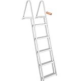VEVOR Removable Dock Ladder 5 Steps, 350 lbs Load Capacity, Pontoon Boat Ladder with 4'' Wide Step & Nonslip Mat for Ship/Lake/Pool/Marine Boarding