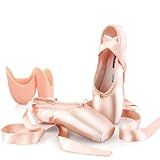 DoGeek Satin Pointe Shoes for Girls and Ladies Professional Ballet Dance Shoes with Ribbon for School or Home Pink