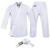 POZTEV Karate Uniform for Kids & Adults Lightweight Student Gi Pants and Jackets for Martial Arts Taekwondo Uniform With Free Belt (00)