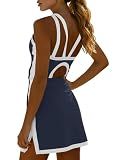 Fisoew Womens Tennis Mini Dress with Built-in Shorts & Bra Golf Dress Navy