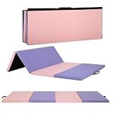 Gymnastics Mats Foldable Tumbling Mats Portable Gymnastics Exercise Mat Thick Gymnastics Tumbling Mats Pad Home Exercise Panel Mat With Carrying Handles(4 Folding 4ft W 6ft L,Pink/Purple)