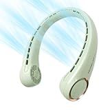 Jancane Portable Neck Fan, USB Rechargeable Personal Fan, 3 Speeds Adjustable, Large air outlet Powerful Strong Wind, Adjustable, 360° Cooling, Super Quiet, No Blade Design, No Hair Twisting,(Green)