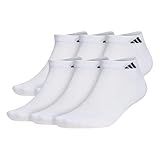 adidas Men's Athletic Cushioned Low Cut Ankle Socks (6 Pairs) Durable & Comfortable, White/Black, L