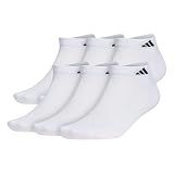 adidas Men's Athletic Cushioned Low Cut Ankle Socks (6 Pairs) Durable & Comfortable, White/Black, L