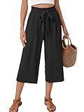 Moodclo High Waisted Wide Leg Pants Black Large for Women Summer Beach Vacation Lounge Trousers with Pockets 2026 Trendy