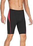 Fiteng Men's Swim Jammers Competitive Athletic Swim Team Suit Training Endurance Racing Quick Dry Swimming Shorts UPF 50 Black/Red