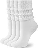 HONGTEYA Slouchy Crew Socks for Women Soft Scrunch Socks Cute Fashion Retro for Boot Sneakers Size 5-11 (White*2)