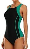 beautyin Women One Piece Bathing Suit Sport Swimsuit Athletic Racing Swimwear M Black Green