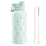 SANDJEST Tennis Stainless Steel Water Bottle with Strap 32oz, Insulated Bottles with Straw and Spout Lid for Gym Sports Travel Outdoor, Gifts for Women Girls Birthday Christmas