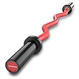 E.T.ENERGIC 47" Curl Bar Olympic EZ Bar 500-lbs Capacity Steel Barbell Suitable for 2" Barbell Plates, Black Sleeve Red Shaft