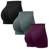 OVESPORT 3 Pack Seamless Women Workout Shorts Scrunch Butt Lifting Gym Booty Biker Shorts