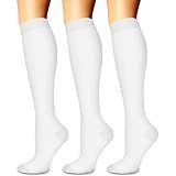 Compression Socks for Women & Men Circulation (3 Pairs) - Best Support for Athletic Running Travel Hiking Nurse Gifts, 15-20 mmHg Knee High Stockings Medical Long White Socks, S-M