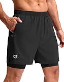 G Gradual Men's Running Gym Shorts with Compression Liner 5"/ 7"/ 9" Quick Dry Workout Athletic Shorts for Men Zipper Pockets(Black,L7_M)
