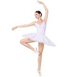 IBAKOM Ballet Leotard for Women Platter Tutu Swan Lake Ballerina Costume Dance Leotard Hard Organdy Pancake Tulle Tutu Adult Professional Ballet Dress Rehearsal Ballerina Outfits White Medium