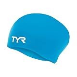 TYR Adult Silicone Long Hair Swim Cap - Wrinkle-Free, Streamlined Performance Cap for Braids, Dreadlocks & Thick Hair Protection, Blue