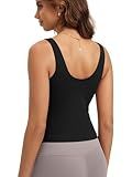 ODODOS Cloud Feeling Tank Bra for Women U Back Wirefree Longline Sports Bra Yoga Top with Removable Pads, Black, Medium