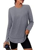 Workout Tops for Women Summer Shirts Long Sleeve Uv Sun Protection UPF Clothing Rash Guard Moisture Wicking Pilates Outfits Tunics to Wear with Leggings Grey Fall Winter 2026 L