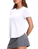 PINSPARK Work Out Tops Gym for Women Short Sleeve UPF 50+ Athletic Shirt Breathable Yoga Top Quick Dry Exercise Shirt White M