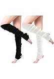 Pleneal 2 Pairs Leg Warmers for Women, Fashion Warm Soft Black White Leg Warmer 80s Accessories for Party Sports Yoga Dance