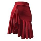 ZYMOZYM Asymmetrical Latin Dance Skirt for Women Ruffle Ballroom Salsa Skirts with Shorts Dance Costume(Burgundy Red,S)