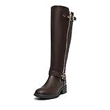 DREAM PAIRS Women's Knee-High Boots Comfortable Chunky Block Heel Round Toe Side Zipper Riding Fashion Buckles Biker Motorcycle Boots,Size 7,Brown,UTAH