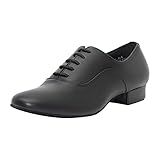 Linodes Men Latin Dance Shoe Lace Up Leather Sole Ballroom Shoe-Black-8.5M