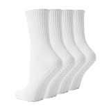 TOAMOUR 4 Pairs Pilates Socks with Grips for Women, Non Slip Yoga Athletic Ballet Barre Dance Workout Crew Socks