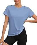 KevaMolly Blue Workout Tops for Women UPF50+ Breathable Loose Fit Yoga T Shirts Short Sleeve Running Gym Athletic Tee Top M
