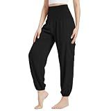 Makepid Womens Loose Harem Pants Joggers High Waist Yoga Sweatpants with Pockets Comfy Casual Pants for Workout Beach Black