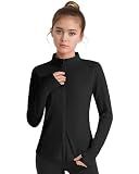 JOCMIC Girls Zip Up Jacket Horse Riding Shirts Kids Athletic Yoga Jackets Fall Winter Coats Black 11-12 Years