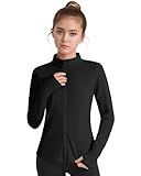 JOCMIC Girls Zip Up Jacket Horse Riding Shirts Kids Athletic Yoga Jackets Fall Winter Coats Black 11-12 Years