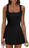 Black Dresses for Women 2026 Athletic Dress with Short Pleated Rompers L
