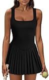 NIASHOT Summer Black Dresses for Women 2026 Athletic Dress with Shorts Sundresses Spring Tennis Dress Mini Graduation Pleated Rompers Pilates Outfits Fitness Fashion Clothing L